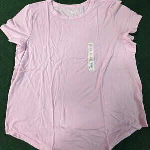 SO NWT XL Juniors Pink Crew Neck T-Shirt Short Sleeve "Responsibly Sourced" Tee